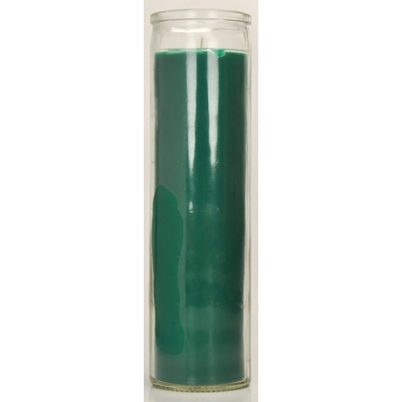 Prayer Candle Clear Glass Green Wax, 8 Inch