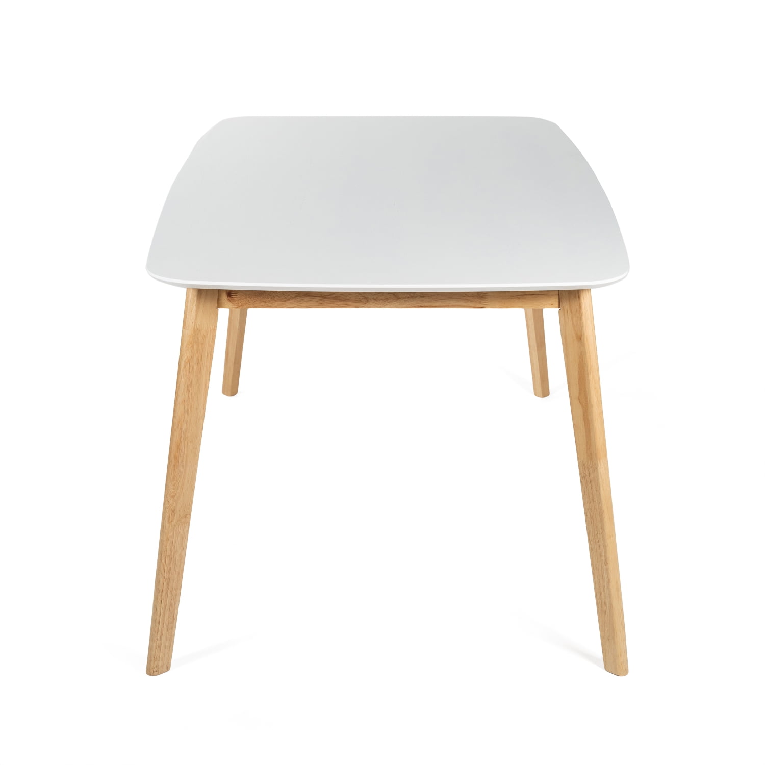 Lisonu 59-inch Mid-Century Modern Dining Table, Kitchen Table with Splayed Rubberwood Legs and Faux Wood Top, Rectangular Table for Dining Room, Natural and White