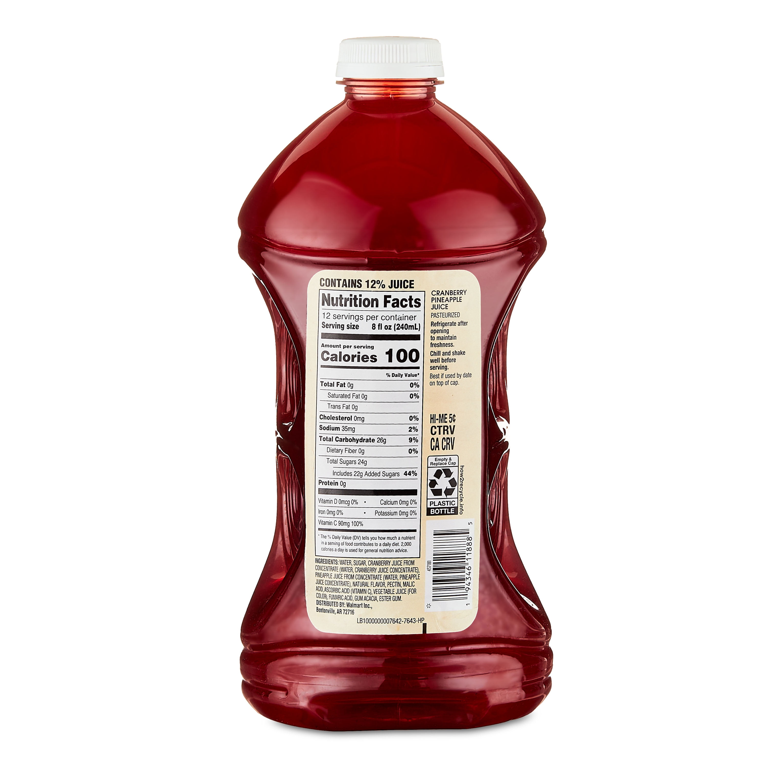 (3 pack) Great Value Cranberry Pineapple Juice Cocktail, 96 fl oz