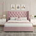 thumbnail image 7 of 4 EVER WINNER Full Size Bed Frame, Pink Full Bed Frame, Modern Upholstered Platform Bed Frame with Button Wingback Headboard, Pink, 7 of 7