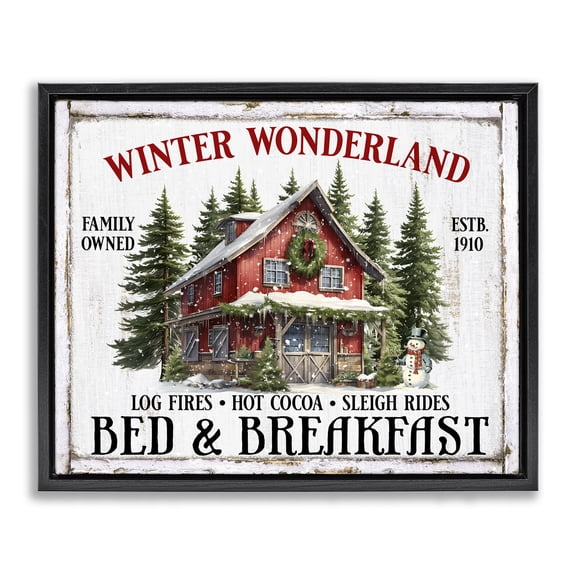 Stupell Industries Farmhouse Winter Bed & Breakfast Black Floating Frame Canvas Art, 21 x 17, by Creatif Belle