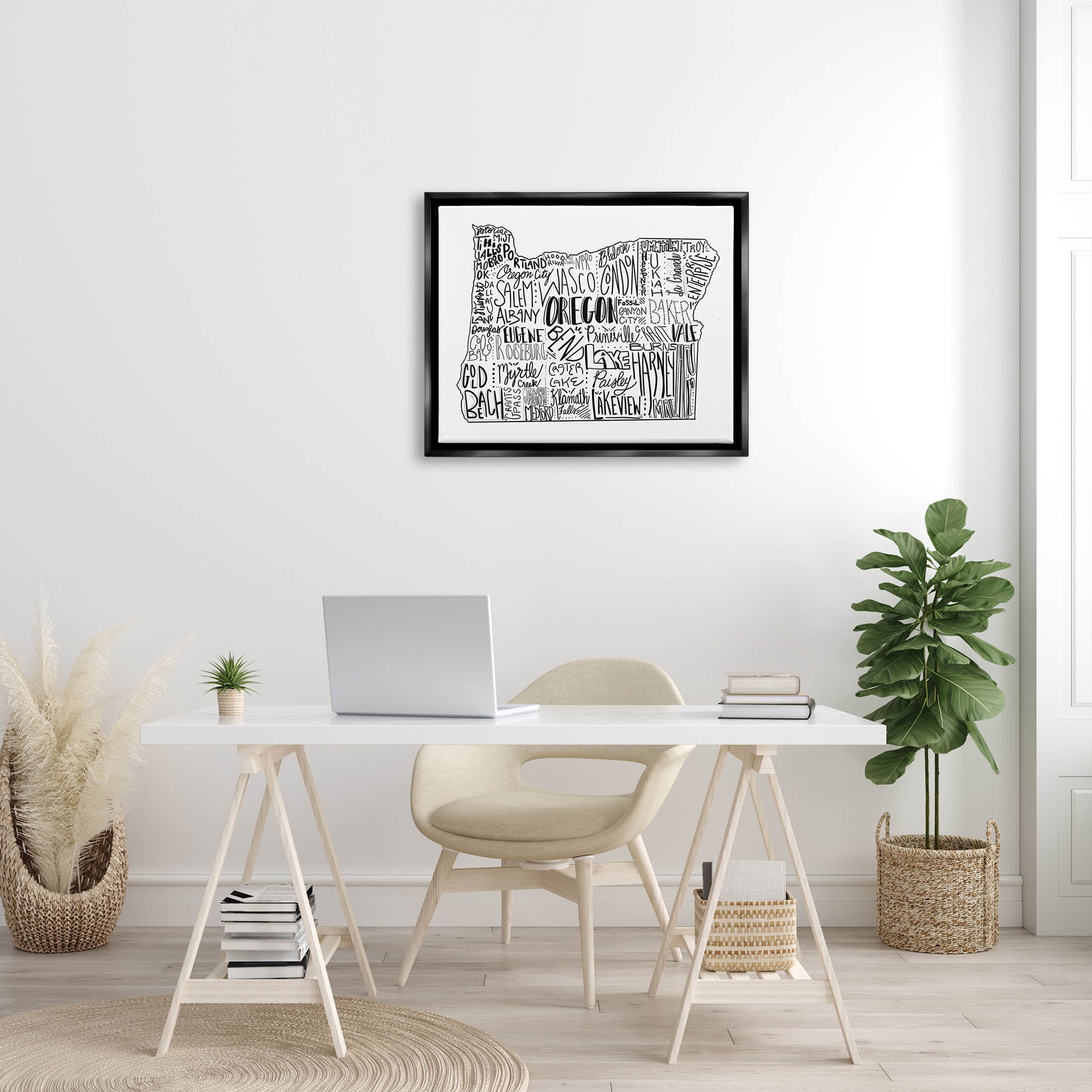 Stupell Industries Oregon State Cities Map Graphic Art Jet Black Floating Framed Canvas Print Wall Art, Design by The Saturday Evening Post
