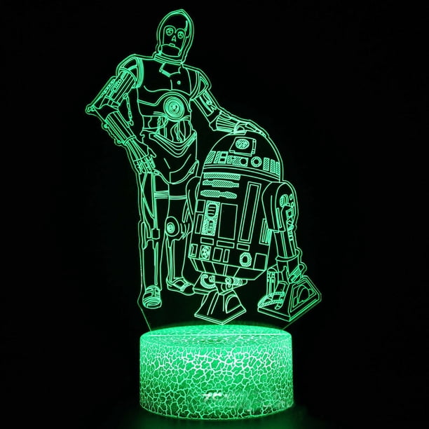 Lámpara de ilusión LED 3D con luz nocturna 3PO y R2D2 para niños