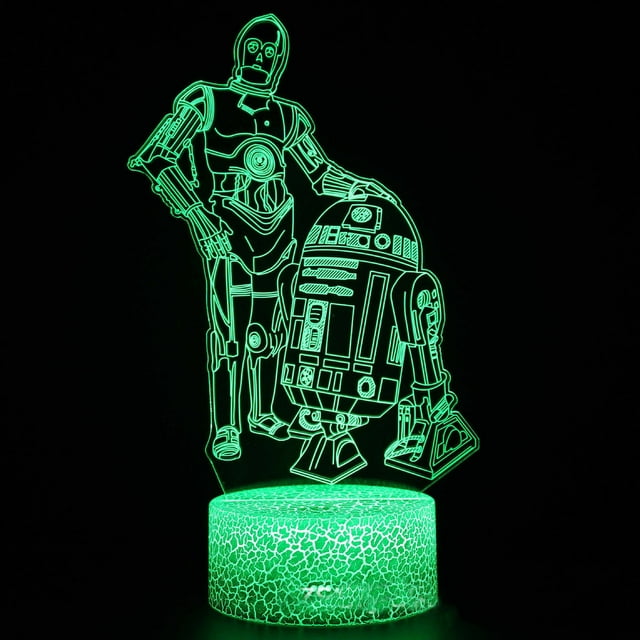 Lámpara de ilusión LED 3D con luz nocturna 3PO y R2D2 para niños
