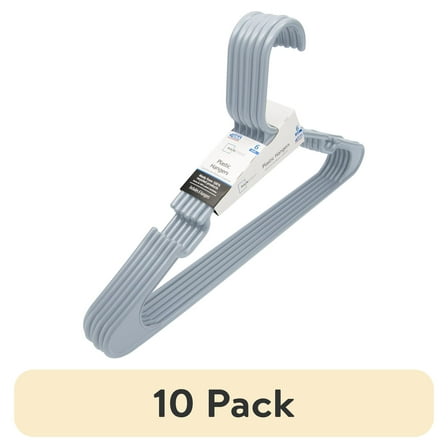 (10 pack) Mainstays Plastic Clothes Hangers, Gray, 6-Count, Lightweight & Durable for Everyday Use