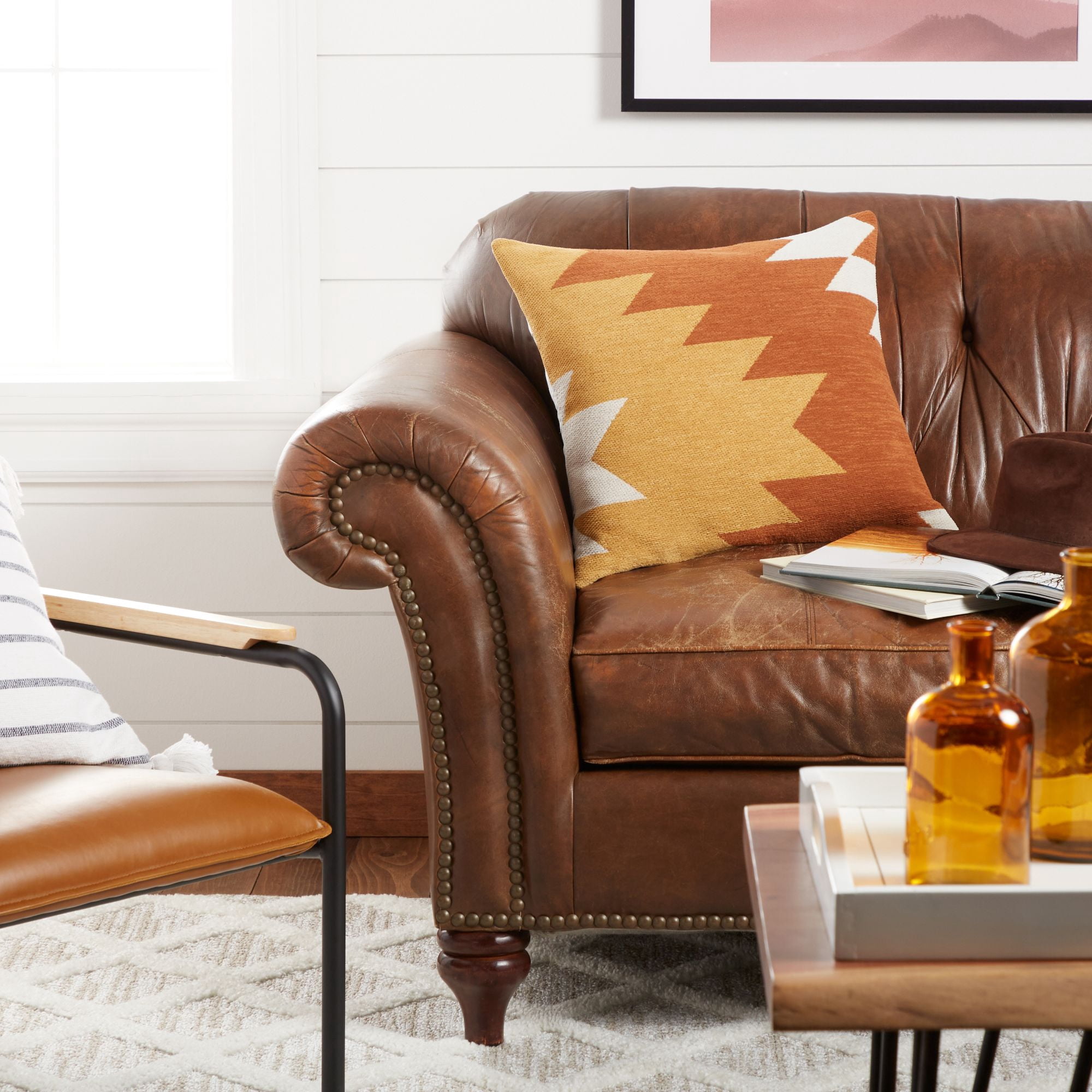 Wanda June Home Aztec Cotton Chenille Pillow, 1 Piece, Rust/Gold, 20"x20" by Miranda Lambert