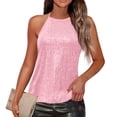 thumbnail image 3 of Sparkle Halter Vest Shirts for Women Dressy Sequin Sleeveless Party Blouse Backless Streetwear Tank Tops,Pink S, 3 of 6