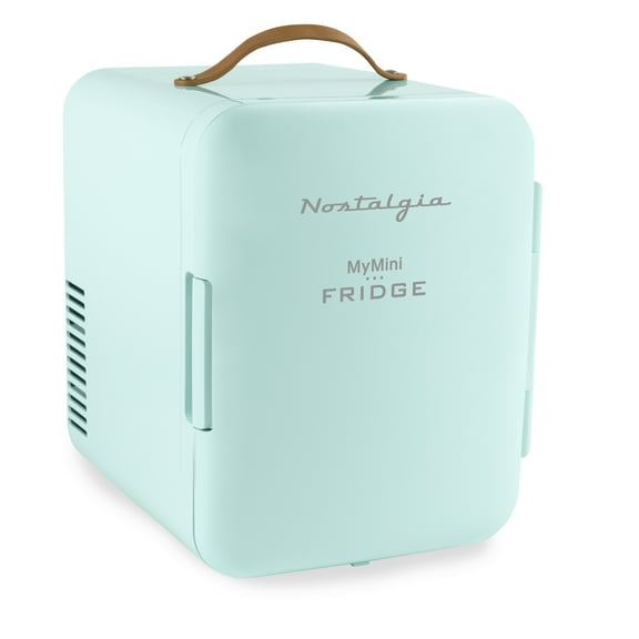 Nostalgia MRF6AQ MyMini Retro 6-Can Personal Cooling and Heating Refrigerator with Carry Handle for Home, Office, Car, Boat or Dorm Room - Includes AC / DC Power Cords - Aqua