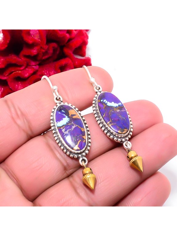 Copper Purple Turquoise 925 Sterling Silver Two Tone Arrow Head Earring 2.11 S42, Handmade Jewelry, Dangle Earring
