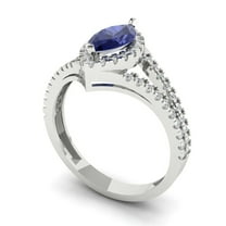 1.2ct marquise cut blue tanzanite 18k white gold halo Bridal Wedding Engagement Promise Anniversary Ring for Women size 6