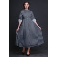 thumbnail image 2 of Bimba Check Button Down Dress Print Mandarin Collar Roll Up Sleeves Shirt Dress-Medium, 2 of 5