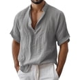 thumbnail image 2 of Gamivast Linen Henley Shirts for Men Band Collar Short Sleeve Boho Hawaiian Vacation Shirts Loose Fit Solid Lightweight Soft Beach Shirts Summer Tops, 2 of 6