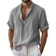 thumbnail image 1 of Camisas de Verano Casuales de los Hombres Lino Cuello de Manga Corta para la Playa Holiday Street Wear, 1 of 5