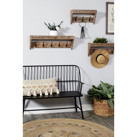 DecMode Indoor Brown Wood Rustic Wall Hook  Set of 3