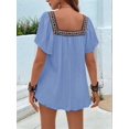 thumbnail image 6 of Mexican Shirts for Women Boho Embroidered Short Butterfly Sleeve Square Neck Loose Blouses Tees Blue M, 6 of 8