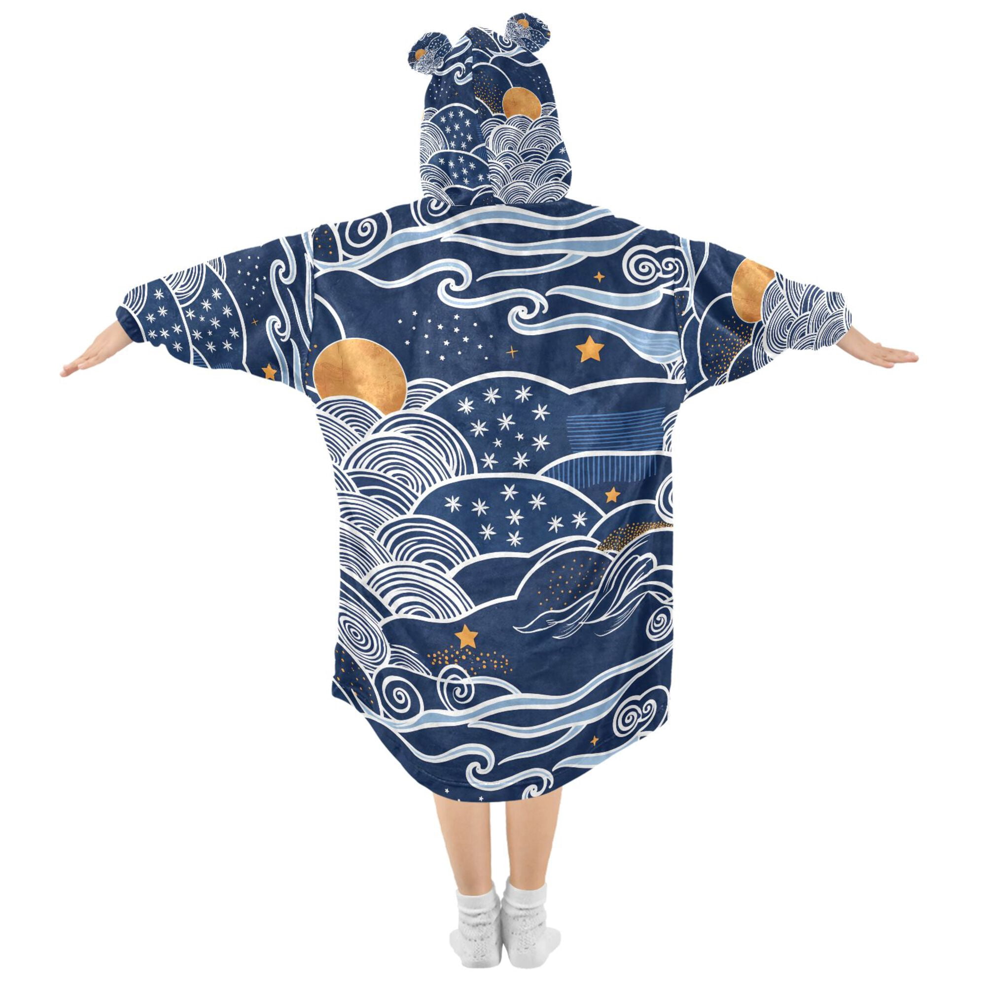 FORMRS Wearable Blanket Hoodie with Sleeves for Kids Cozy Flannel Sweatshirt, Blue Night Sky