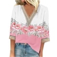 thumbnail image 2 of Weiqiqre Summer Fashion Tops for Women Floral Printed Lace V-Neck 3/4 Sleevet Casual T-shirt Blouse, 2 of 5