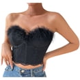 thumbnail image 1 of FAIWAD Haut Tube Court Sans Manches à Bordure Duveteuse pour Femmes, Corset Extensible Ajusté, 1 of 3