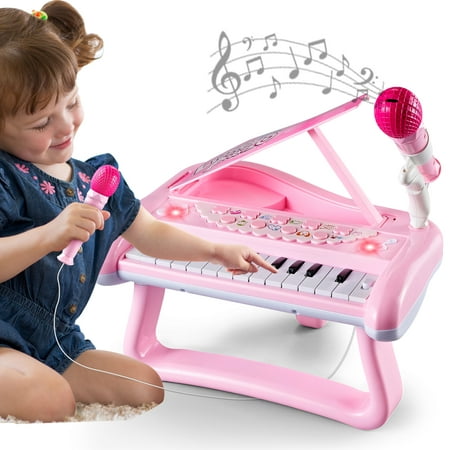 First Birthday Toddler Piano Toys for 1 Year Old Girls, Baby Musical Keyboard 22 Keys Kids Age 1 2 3 Play Instrument with Microphone