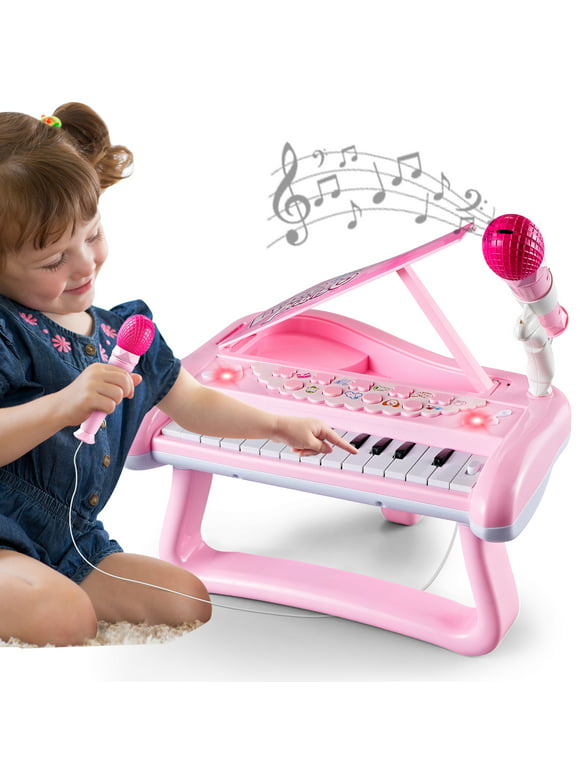 First Birthday Toddler Piano Toys for 1 Year Old Girls, Baby Musical Keyboard 22 Keys Kids Age 1 2 3 Play Instrument with Microphone
