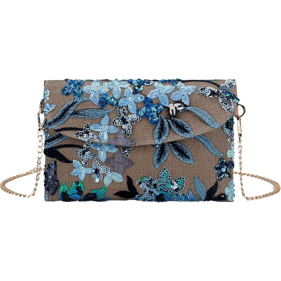 Ladies Embroidery Sequins Shoulder Bag Summer Floral Chain Crossbody Evening Clutch Envelope Bohemian Style