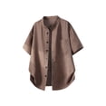 thumbnail image 3 of Hesxuno Men Big and Tall Button Down Shirts Solid Color Short Sleeve Untucked Shirts Mandarin Collar Loose Fit Summer Comfortable Tops Coffee XXXXL, 3 of 7