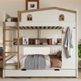 thumbnail image 3 of Harper & Bright Designs Full over Full Bunk Bed with Trundle and Storage Shelves, Solid Wood Bunk Bed Frame with Stairs and Hooks, Beige+Natural, 3 of 11