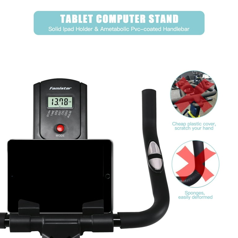 Famistar Exercise Bike Indoor Cycling Stationary Bike with 45 Lbs. Flywheel 308LBS Max Load LCD Display Adjustable Seat and Handlebars Smooth Quiet