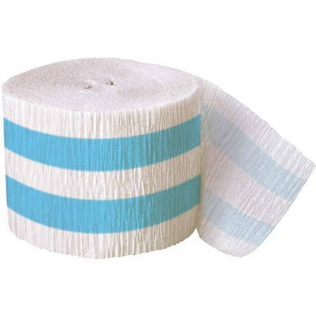 30ft Crepe Paper Light Blue Striped Part