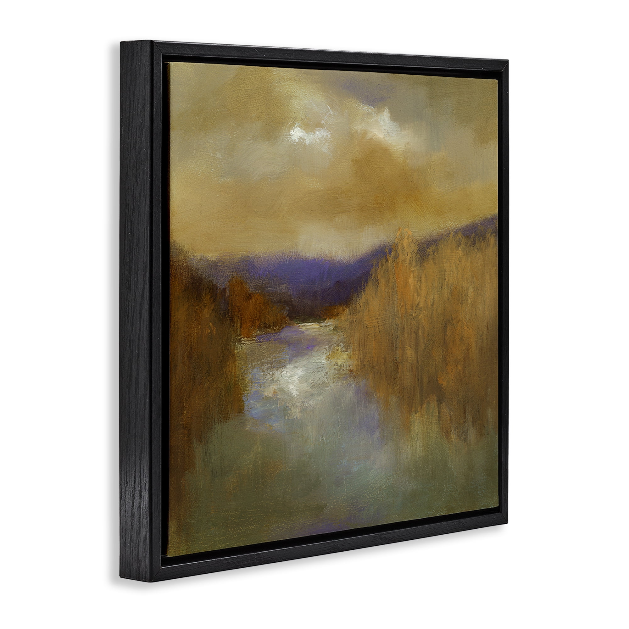 Stupell Industries Moody Shadowed River Landscape & Nature Painting Black Floater Framed Canvas Art Print Wall Art, 18 x 18