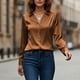 thumbnail image 5 of RKSTN Satin Silk Long Sleeve Shirts for Women Oversized Dressy V Neck Elegant Pleated Front Puff T Shirt Top Womens Casual Solid Plus Size Loose Fits Comfy Formal Business Baggy Work Office Blouses, 5 of 8