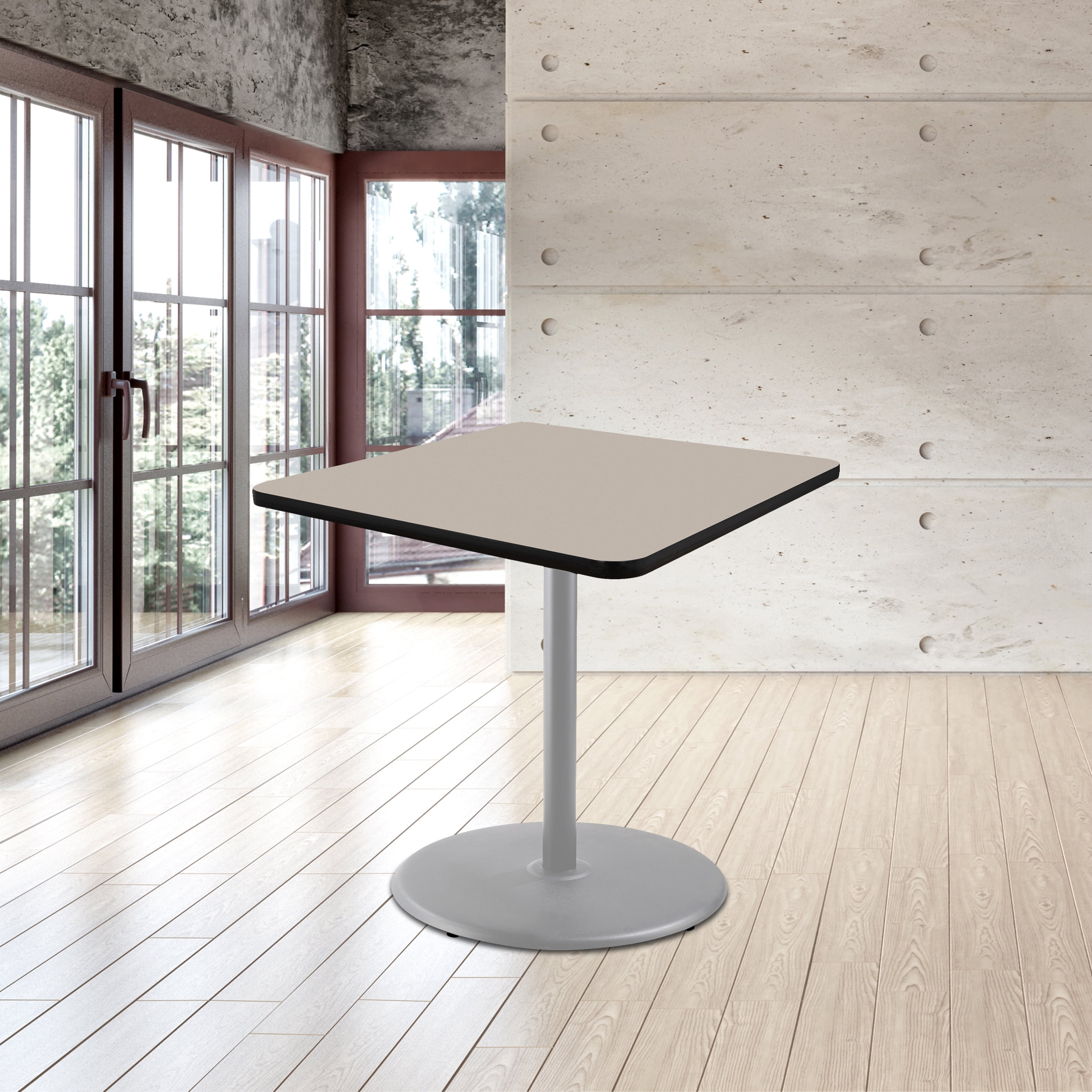 Hampden Furnishings Bennet Collection Steel Frame 36" Square Top, Round Base, 36" Height, Cafe Table Grey Frame/Grey Nebula Top