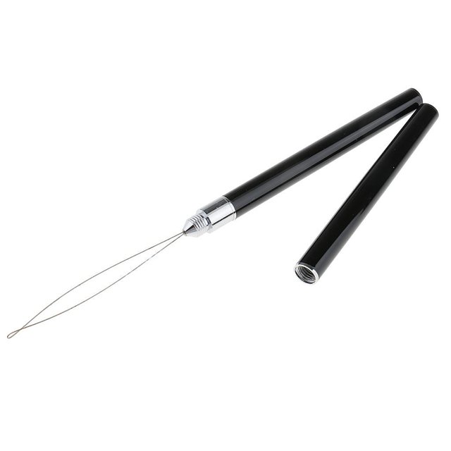 Wweixi 2 in 1 Loop Hook Pulling Threader Wig Crochet Extension Hair Needle Black 1Set