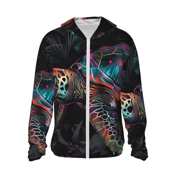 Balery Colorful Plant Turtle A Sudadera ligera de manga larga con capucha y protección solar UPF 50+ para hombre y mujer, ideal para pesca y running-Large