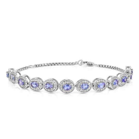 Genuine Tanzanite Bracelet in 925 Sterling Silver with Tanzanite and White Created Sapphire Stones December Birthstone Jewelry