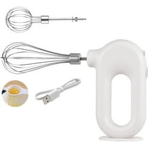 Cordless Hand Mixer, Handheld Egg Beater Electric Handheld 4 Speed Adjustable Mini Hand Mixer Electric Mixer, USB Charing, 1500mAh(White),White