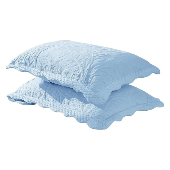 100% Cotton Embroidered Quilted Pillow Shams - King - Light Blue