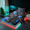 thumbnail image 2 of Manfei Abstract 3D Cube Twin Sheets, Geometric Checkered Bedding, Black and Blue, Black Reversible 3 Pieces1 Flat Sheet + 1 Fitted Sheet + 1 Pillowcase, 2 of 6