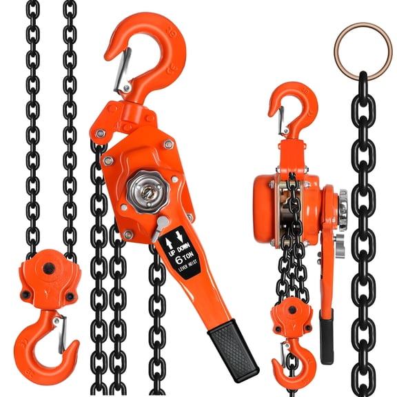 13200 LBS / 6T Manual Lever Chain Hoist, 20 FT G80 Heavy Duty Chain Hoist, Hooks Manual Ratchet Chain Puller Hoist with 360° Rotation, Orange