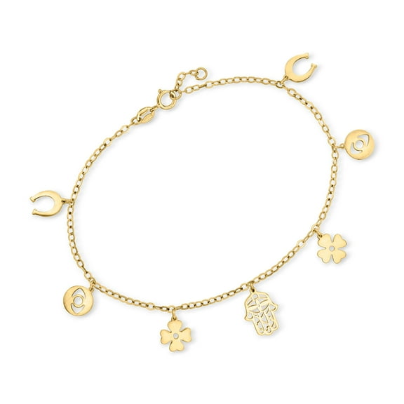 Pure Collection by Ross-Simons Italian 14kt Yellow Gold Good Luck Charm Bracelet, Women's, Adult