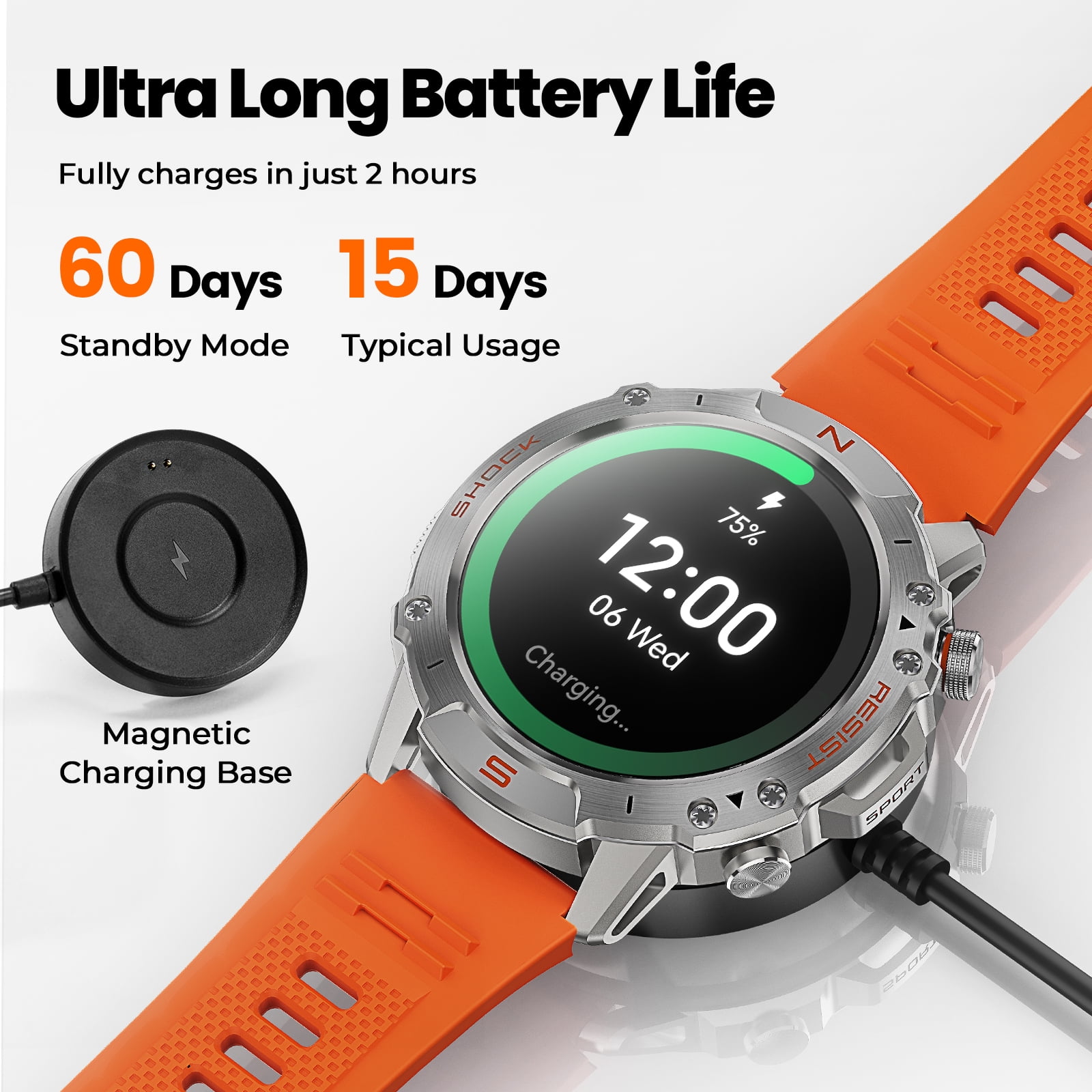 WalkerFit Smart Watch for Men, 1.43" Round AMOLED, 5ATM Waterproof, Long Battery, for iPhone Android