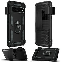 Phone Case for Google Pixel 7 Pro Hybrid with Belt Clip Holster Ring Stand Holder, Military Grade Fit Magnetic Car Mount Shockproof Cover for Pixel 7 Pro - Black