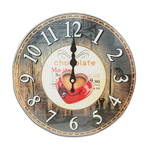 Round Wall Clock Quartz Movement Battery Operated Easy Read Numbers ...