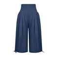 thumbnail image 5 of FAIWAD Cotton Linen Lounge Pants for Womens High Waist Elastic Wide Leg Pants Adjustable Drawstring Jogger Pants (Medium, Dark Blue3), 5 of 6