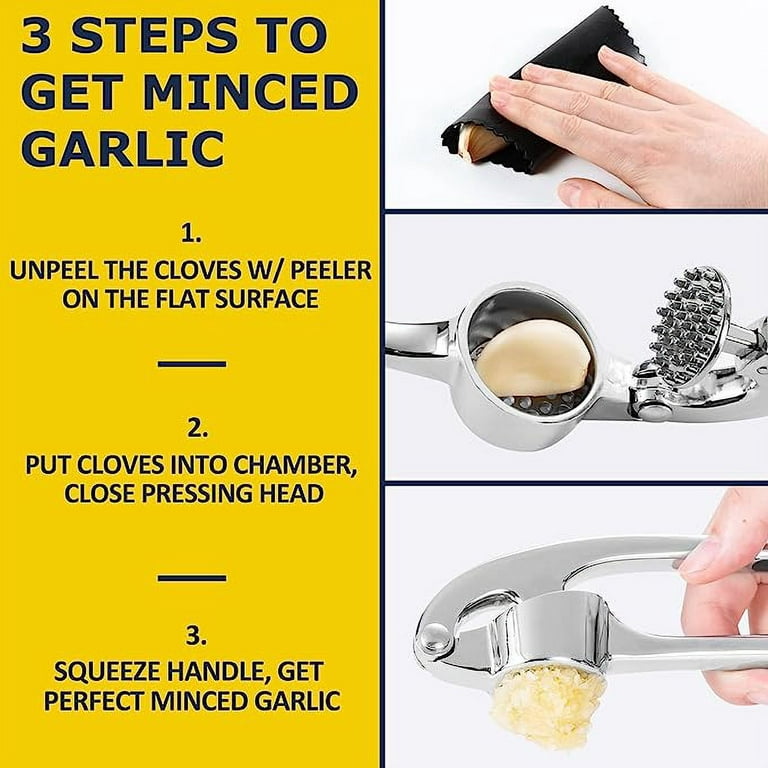 Garlic Press and Mincer Stainless Steel Easy Squeeze Pressed Garlic Crusher  with Handle-Durable and Easy to Clean - Sliver
