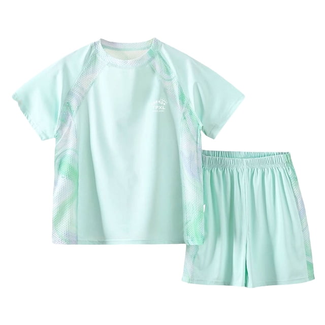 LIJCC Girls Boys Sweatsuit Outfit Quick Drying Mesh Breathable Solid Color Short Sleeved T Shirt and Shorts Two Piece Set