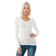 thumbnail image 4 of Simply Fashion Basic V Neck Long Sleeve T-Shirts - Stretch Cotton SpandexWHITE,MEDIUM, 4 of 5