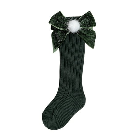 

Woshilaocai Infant Toddler Baby Girls Christmas Socks Knee High Socks with Bows Uniform Knit Stockings Winter Princess Cute Socks