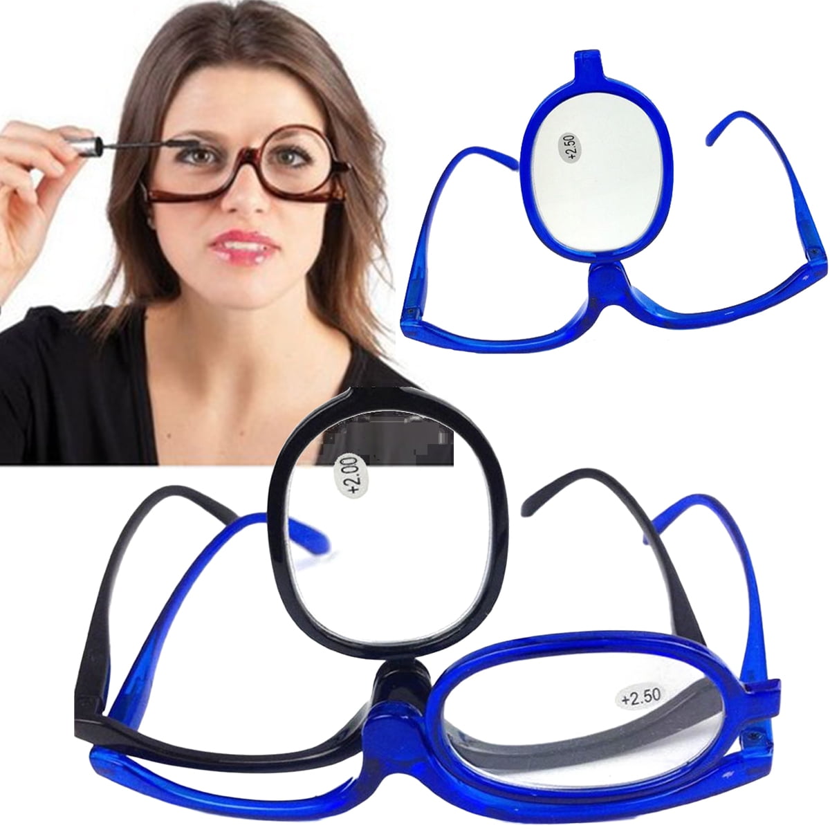 Travelwant Readers Magnifying Makeup Glasses Eye Make Up Spectacles Flip Down Lens Folding