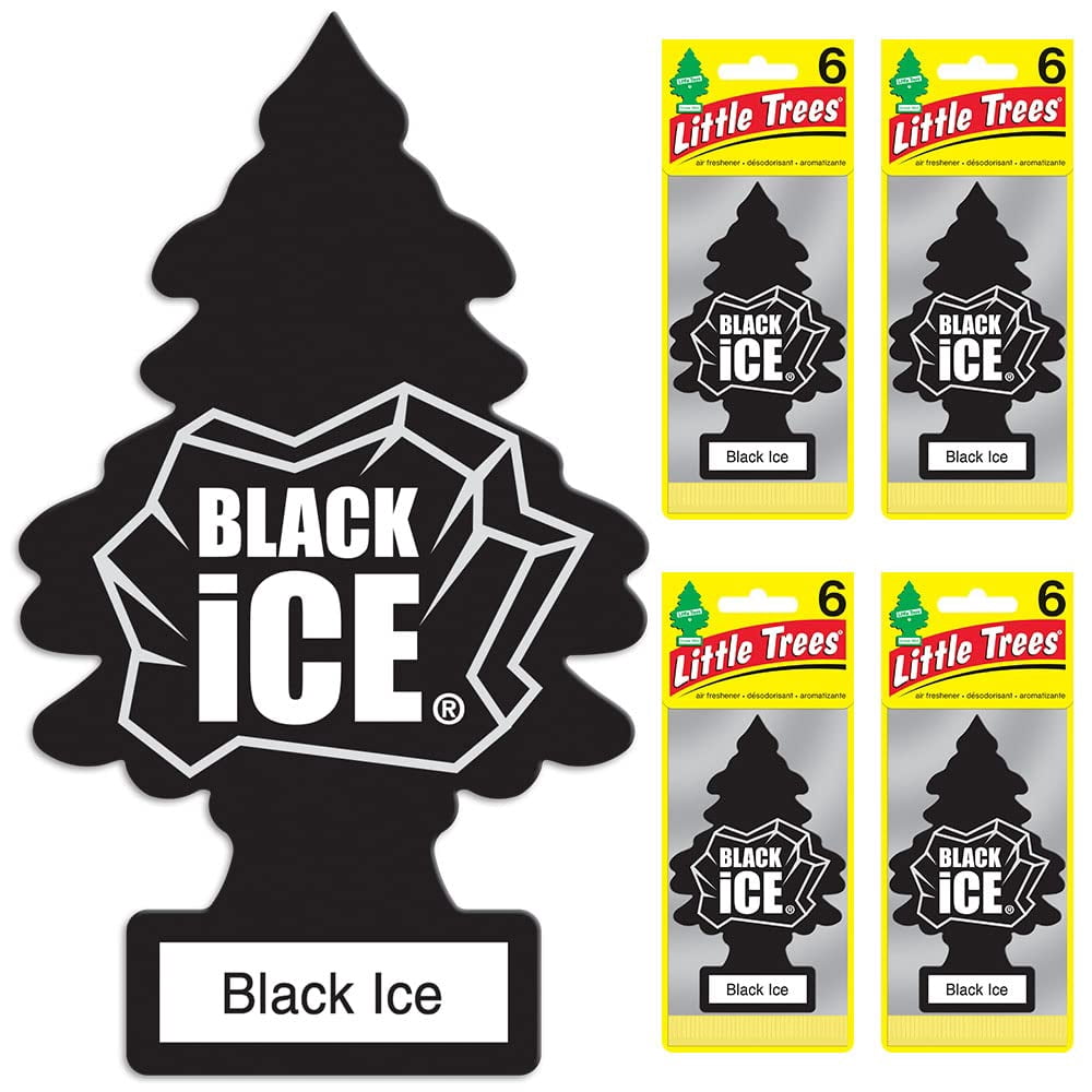 LITTLE TREES Car Air Freshener I Hanging Tree Provides Long Lasting Scent for Auto or Home I Black Ice, 24 count, (4) 6-packs